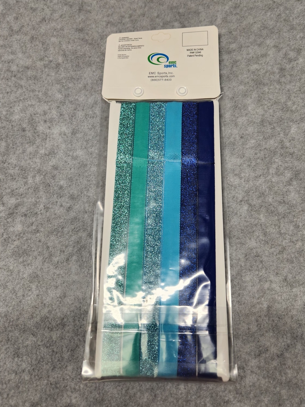 6 Pack-EMC Sports Blue Teal Glitter Headbands